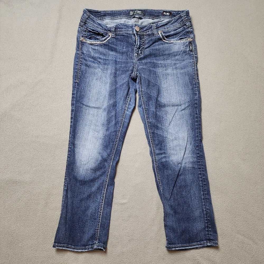 Silver Aiko mid straight crop Jeans Sz 32 Capri Fluid Denim